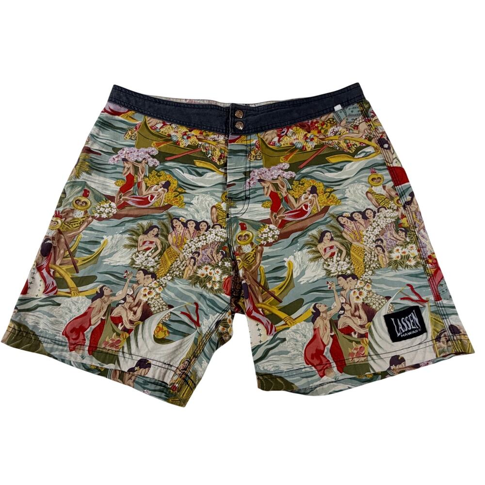 VTG Lassen Hawaiian Swim Surf Beach Board Shorts Made in USA Men’s Sz 36